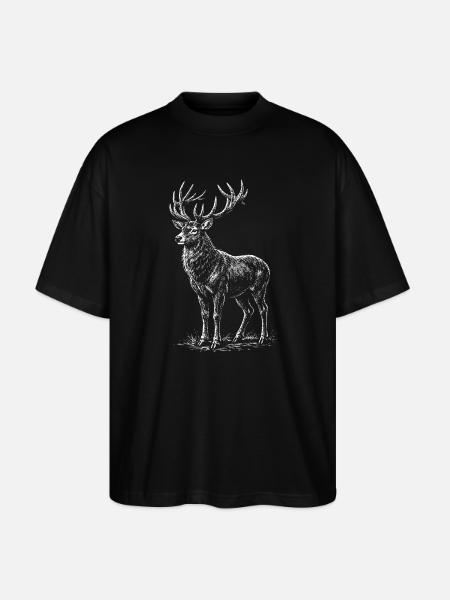 White Deer Silhouette with Antlers - Stanley/Stella Oversized Unisex Organic T-shirt Blaster 2.0 - black