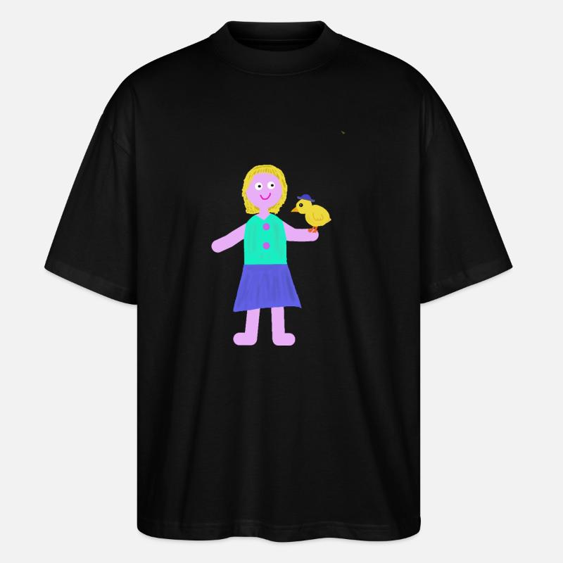 Lächelndes Mädchen Küken Huhn - Stanley/Stella Oversized Unisex Bio T-Shirt Blaster 2.0 - Schwarz