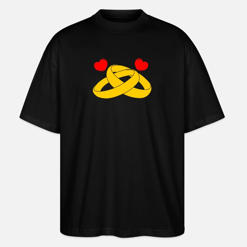 Goldene Eheringe mit Herzen - Stanley/Stella Oversized Unisex Bio T-Shirt Blaster 2.0 - Schwarz