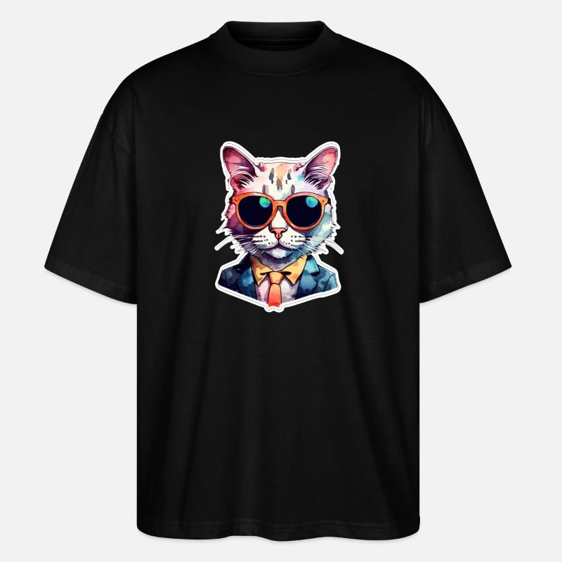 chat lunette - mignon aquarelle - T-shirt bio Blaster 2.0 coupe oversize Stanley/Stella Unisexe - noir