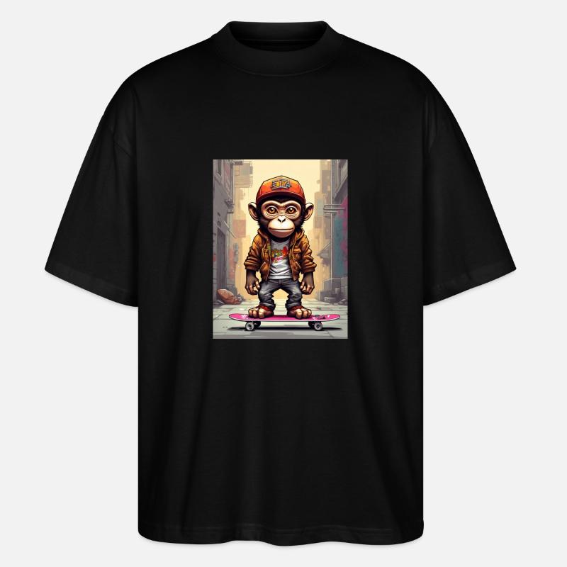 Comic Affe auf Skateboard - Stanley/Stella Oversized Unisex Bio T-Shirt Blaster 2.0 - Schwarz