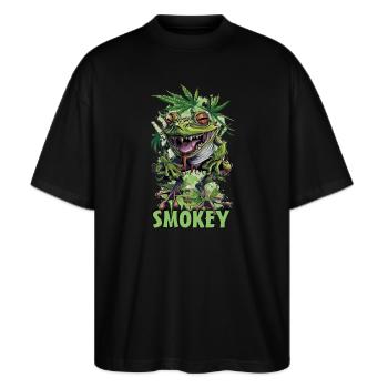 Cannabis THC Hemp Frog Smokey - Stanley/Stella Oversized Unisex Organic T-shirt Blaster 2.0 - black - Front - Alina (178cm) & Michal (187cm)
