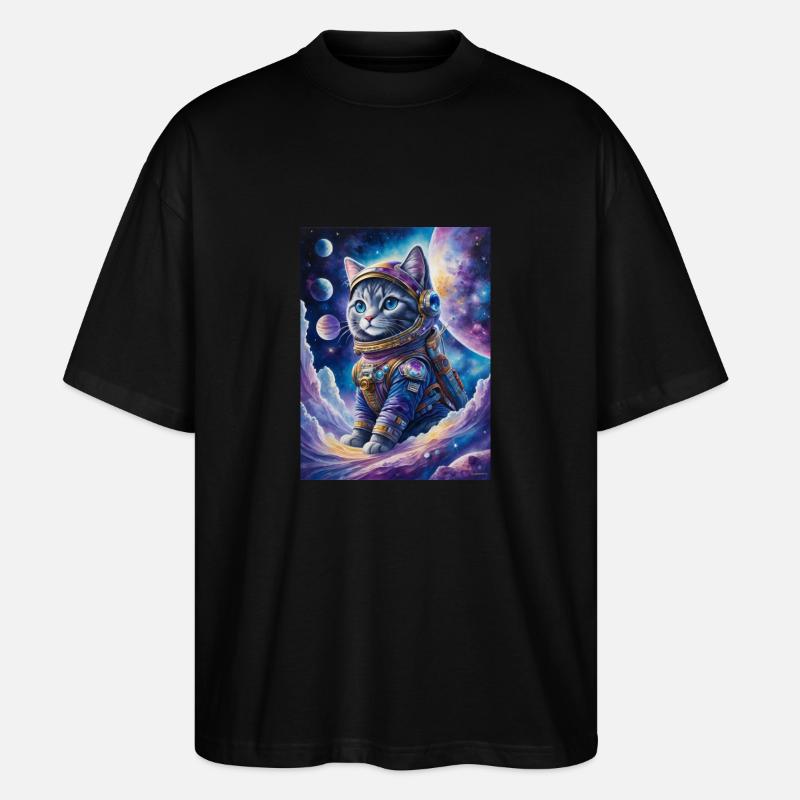 chat astronaute - T-shirt bio Blaster 2.0 coupe oversize Stanley/Stella Unisexe - noir