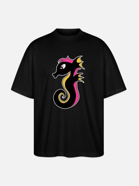 Blooming Neon Seahorse - Stanley/Stella Oversized Unisex Organic T-shirt Blaster 2.0 - black
