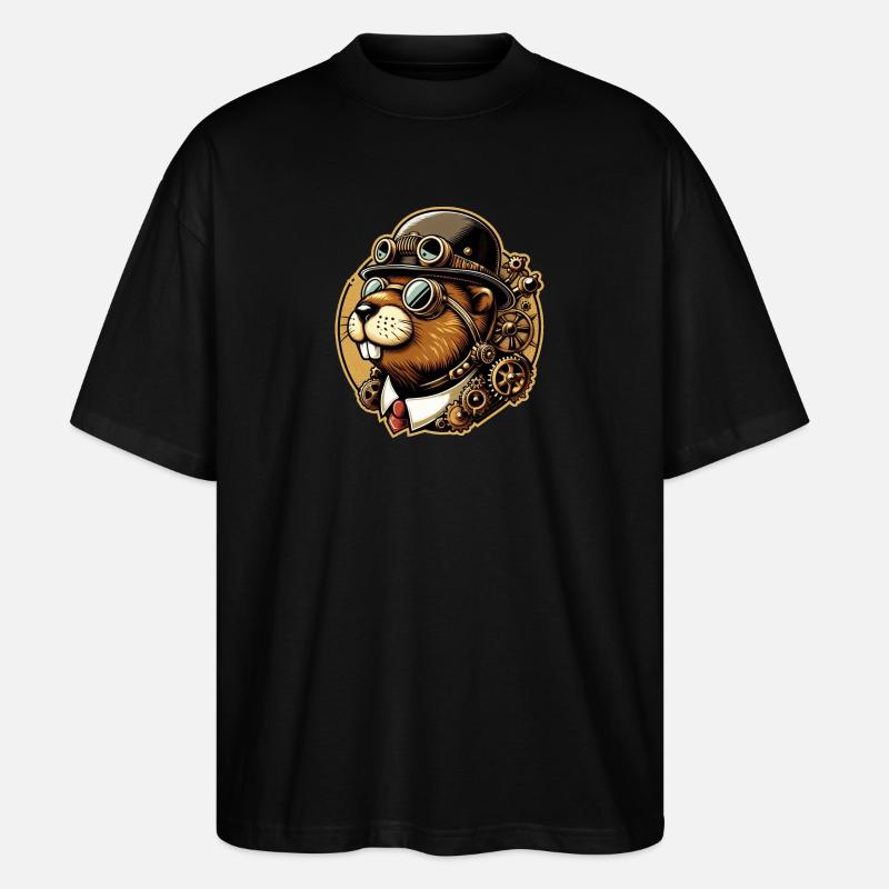 Biber Steampunk Retro - Stanley/Stella Oversized Unisex Bio T-Shirt Blaster 2.0 - Schwarz