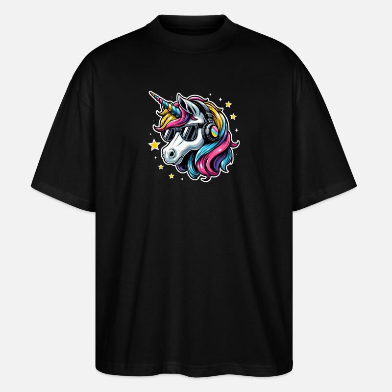 Einhorn Kopfhörer Sonnenbrille cool - Stanley/Stella Oversized Unisex Bio T-Shirt Blaster 2.0 - Schwarz