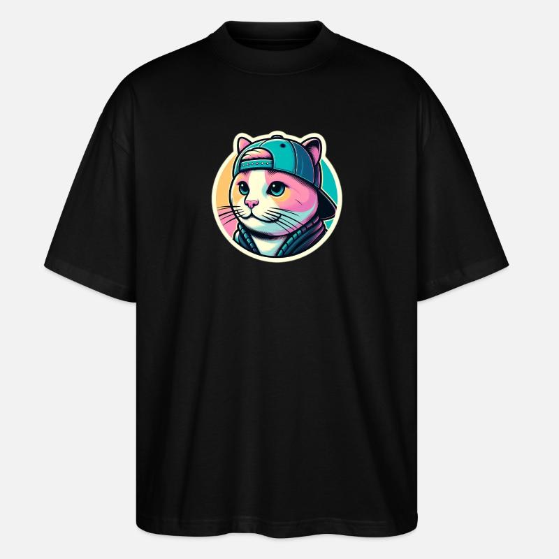 Katze mit Kappe in Pastell - Stanley/Stella Oversized Unisex Bio T-Shirt Blaster 2.0 - Schwarz