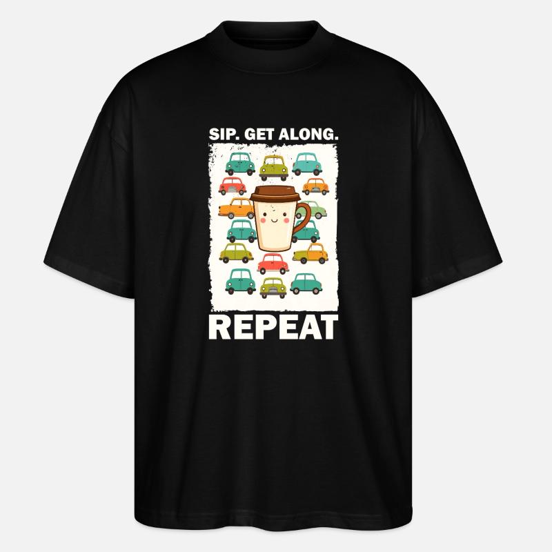 Verspielte Kaffeetasse mit Autos - Stanley/Stella Oversized Unisex Bio T-Shirt Blaster 2.0 - Schwarz