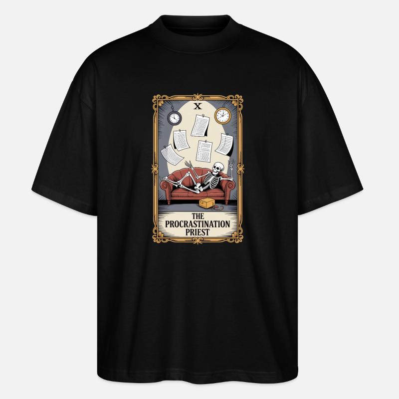 The Procrastination Priest Skelett Aufschieberitis - Stanley/Stella Oversized Unisex Bio T-Shirt Blaster 2.0 - Schwarz