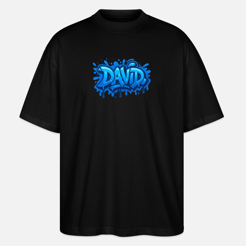 Graffiti DAVID Prénom cadeau idéal imprimable - T-shirt bio Blaster 2.0 coupe oversize Stanley/Stella Unisexe - noir
