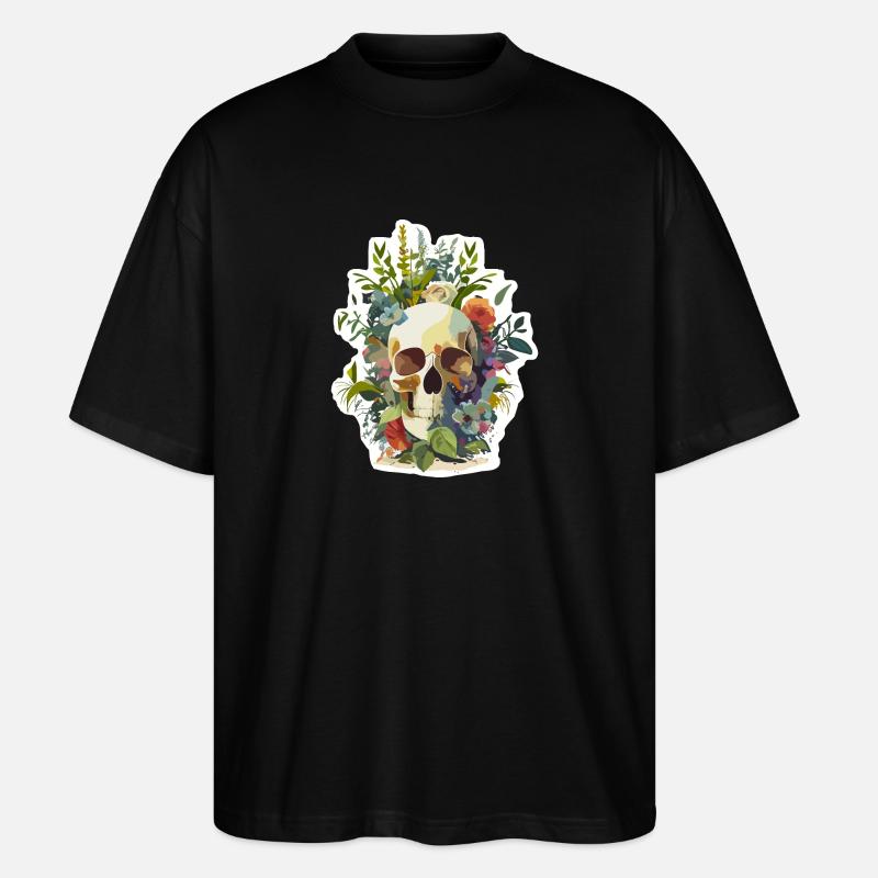 Menschlicher Schädel & Blumen 12 - Stanley/Stella Oversized Unisex Bio T-Shirt Blaster 2.0 - Schwarz