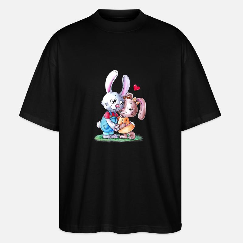 Süßes Comic Osterhasen Paar - Stanley/Stella Oversized Unisex Bio T-Shirt Blaster 2.0 - Schwarz