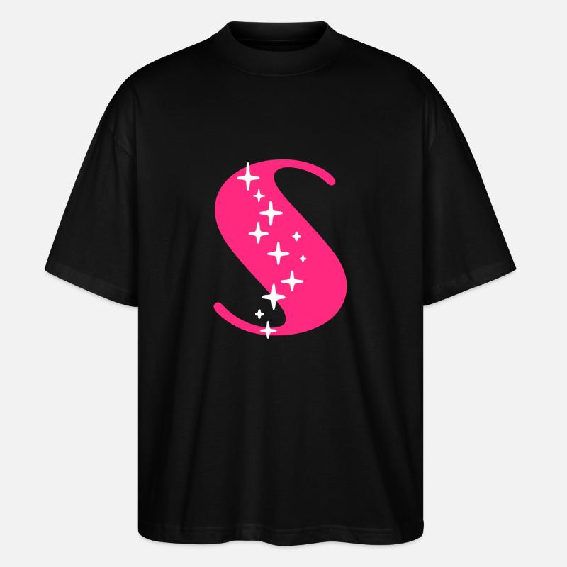 Buchstabe S Glitzer - Stanley/Stella Oversized Unisex Bio T-Shirt Blaster 2.0 - Schwarz