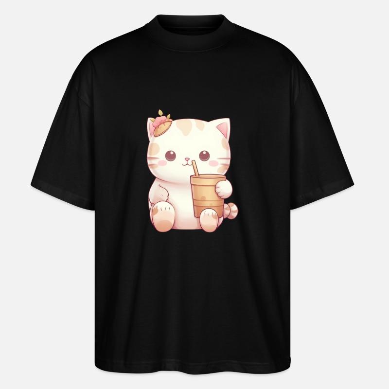 Cat in Bubble Tea Magic - Stanley/Stella Oversized Unisex Organic T-shirt Blaster 2.0 - black