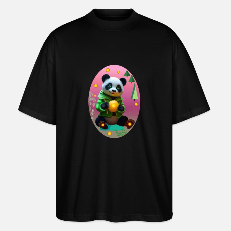Cyber panda avec citron néon - T-shirt bio Blaster 2.0 coupe oversize Stanley/Stella Unisexe - noir