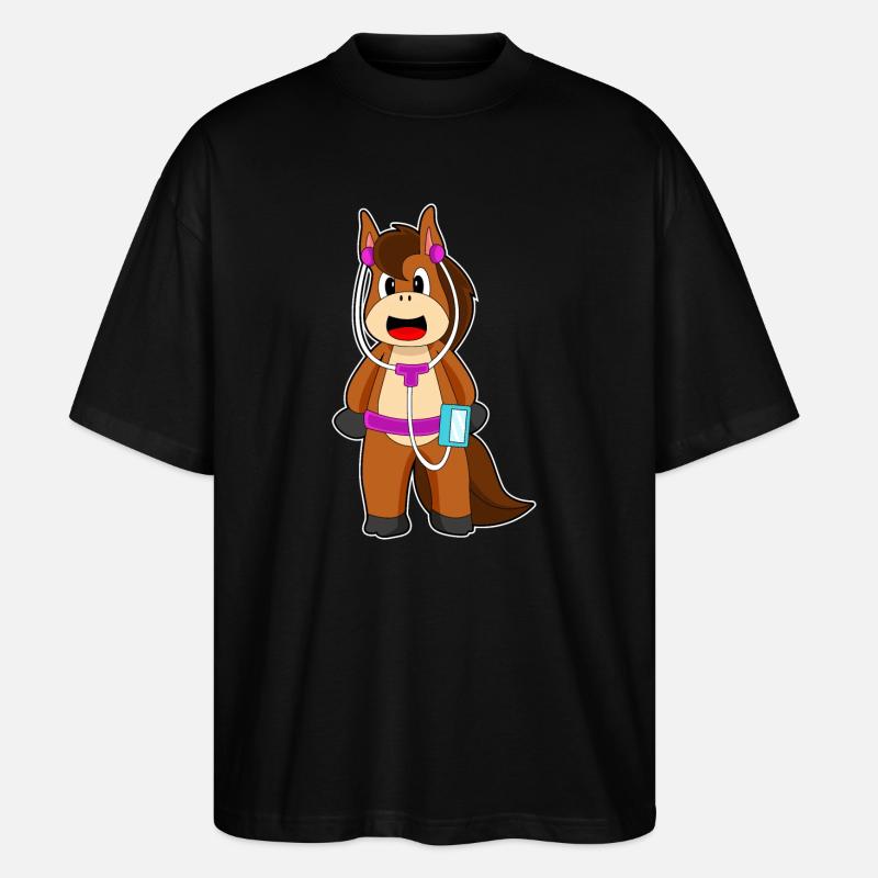 Pferd Kopfhörer Musik - Stanley/Stella Oversized Unisex Bio T-Shirt Blaster 2.0 - Schwarz