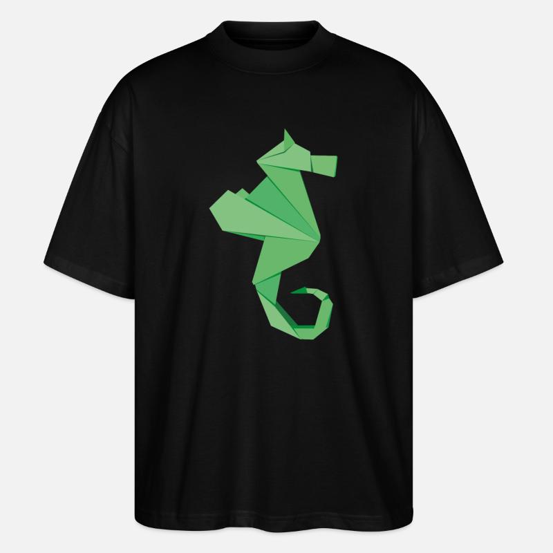 abstrakte Seepferdchen Abzeichen im Origami-Style - Stanley/Stella Oversized Unisex Bio T-Shirt Blaster 2.0 - Schwarz