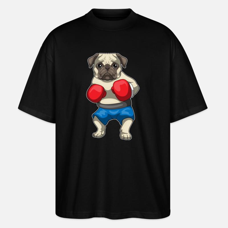 Mops Boxer Boxhandschuhe Boxen - Stanley/Stella Oversized Unisex Bio T-Shirt Blaster 2.0 - Schwarz