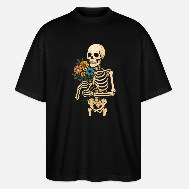 Skelett mit Blumenstrauß - Stanley/Stella Oversized Unisex Bio T-Shirt Blaster 2.0 - Schwarz