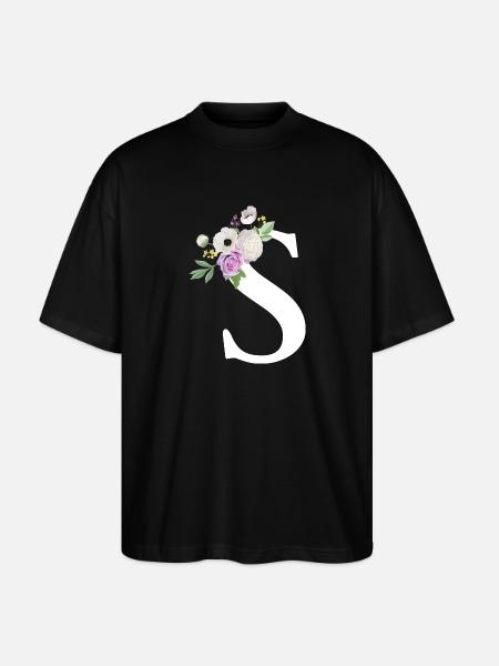 Purple Floral Letter S - Stanley/Stella Oversized Unisex Organic T-shirt Blaster 2.0 - black