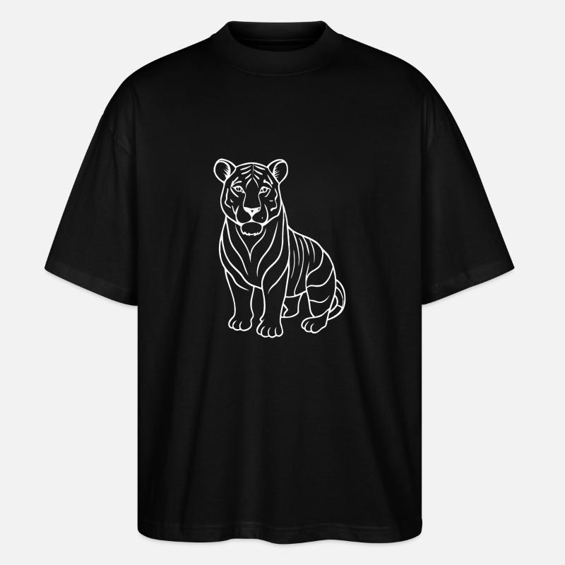 Simple Tiger - Dessin au trait - T-shirt bio Blaster 2.0 coupe oversize Stanley/Stella Unisexe - noir