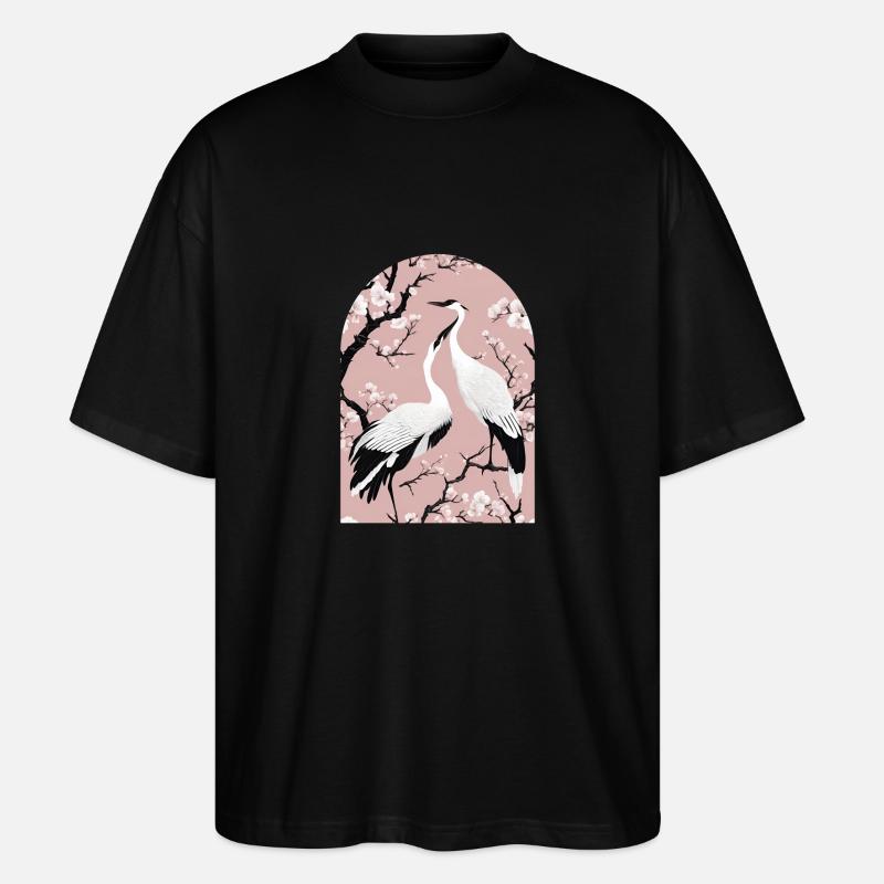 Kraniche und Kirschblüten - Stanley/Stella Oversized Unisex Bio T-Shirt Blaster 2.0 - Schwarz