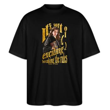 Harry Potter Hermine Goes To The Library - Stanley/Stella Oversized Unisex Bio T-Shirt Blaster 2.0 - Schwarz - Vorne - Alina (178cm) & Michal (187cm)