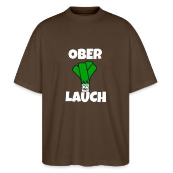 Ober Lauch | Lauch | Muskelmann - Stanley/Stella Oversized Unisex Bio T-Shirt Blaster 2.0 - Dunkelbraun - Vorne - Alina (178cm) & Michal (187cm)