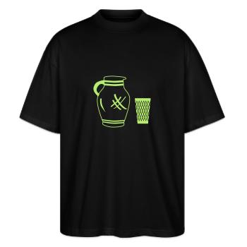 Bembel und Geripptes - Stanley/Stella Oversized Unisex Bio T-Shirt Blaster 2.0 - Schwarz - Vorne - Alina (178cm) & Michal (187cm)