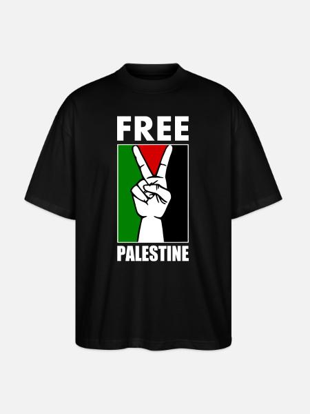 Free palestine Peace sign victory sign hand - Stanley/Stella Oversized Unisex Organic T-shirt Blaster 2.0 - black