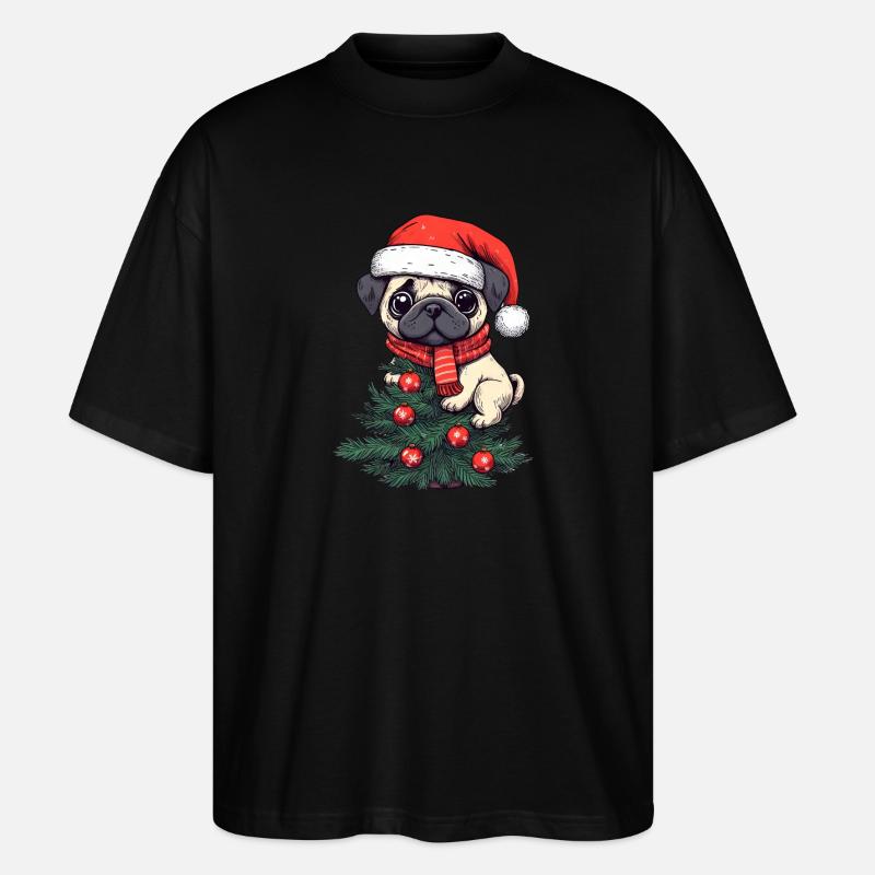 Weihnachts-Mops - Niedlicher Baumwächter - Stanley/Stella Oversized Unisex Bio T-Shirt Blaster 2.0 - Schwarz