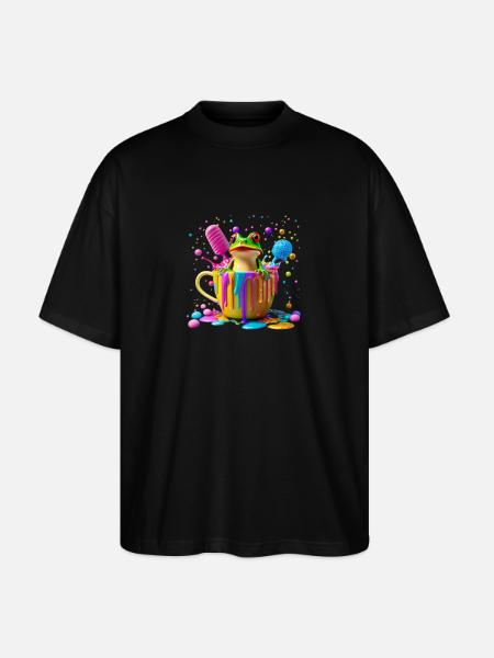 Cutie Grenouille Mignonne Grenouille Colorée - T-shirt bio Blaster 2.0 coupe oversize Stanley/Stella Unisexe - noir