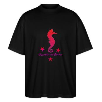 rotes Seepferdchen mit Sternchen pink - Stanley/Stella Oversized Unisex Bio T-Shirt Blaster 2.0 - Schwarz - Vorne - Alina (178cm) & Michal (187cm)
