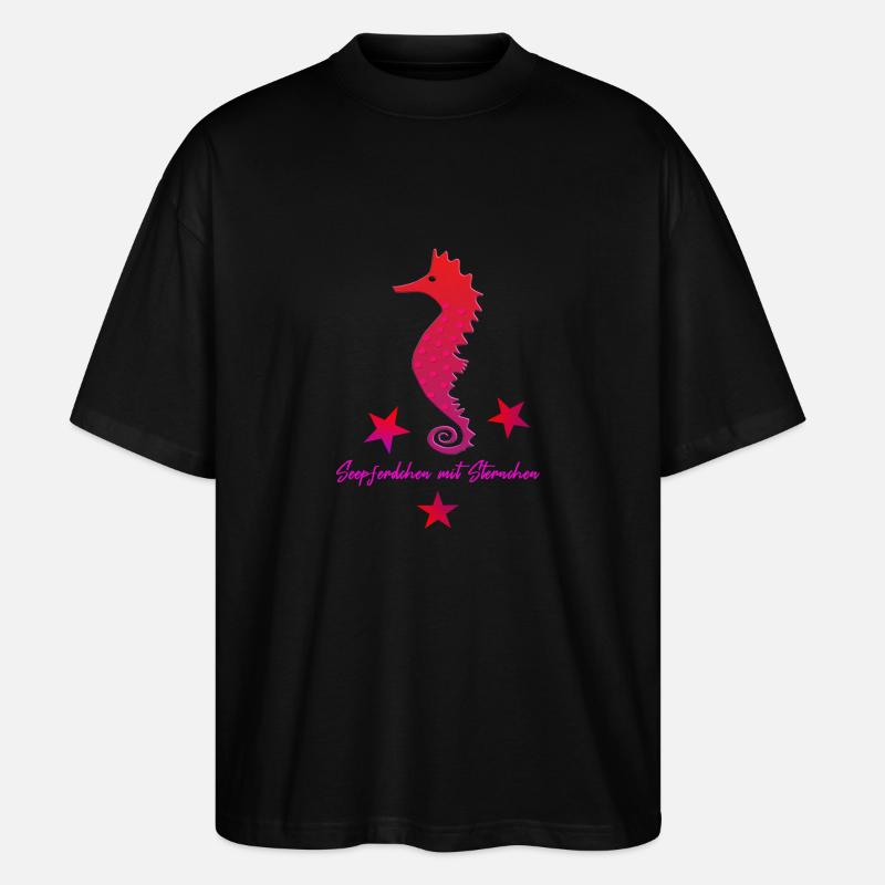 rotes Seepferd mit Sternchen - Stanley/Stella Oversized Unisex Bio T-Shirt Blaster 2.0 - Schwarz