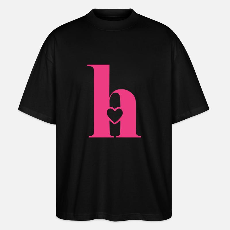Buchstabe h Anfangsbuchstabe mit Herz - Stanley/Stella Oversized Unisex Bio T-Shirt Blaster 2.0 - Schwarz