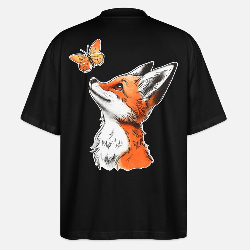 Fuchs mit Schmetterling - Stanley/Stella Oversized Unisex Bio T-Shirt Blaster 2.0 - Schwarz