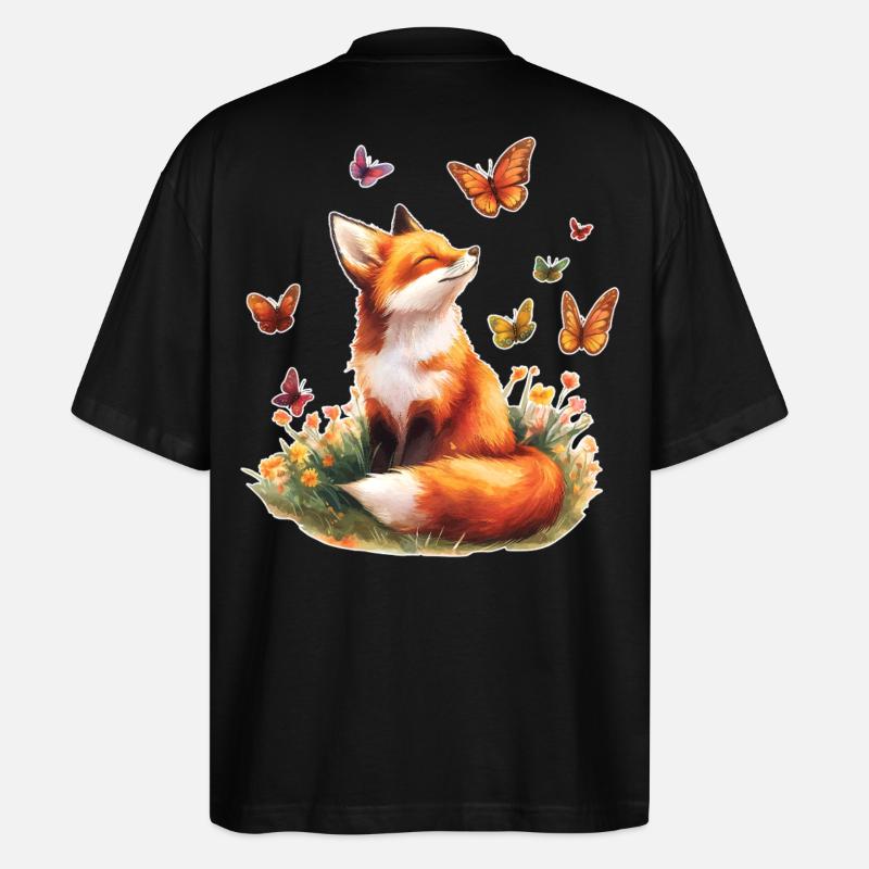 Fuchs mit Schmetterlingen - Stanley/Stella Oversized Unisex Bio T-Shirt Blaster 2.0 - Schwarz