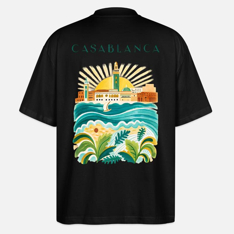 Illustration de l’Idylle côtier de Casablanca - T-shirt bio Blaster 2.0 coupe oversize Stanley/Stella Unisexe - noir