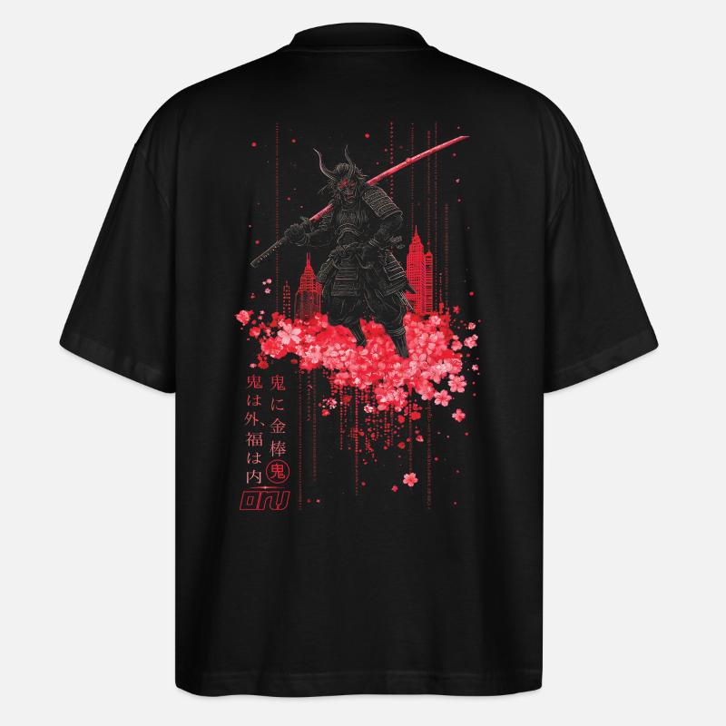 Oni - samurai mit Sakura Kirschblüten - Stanley/Stella Oversized Unisex Bio T-Shirt Blaster 2.0 - Schwarz