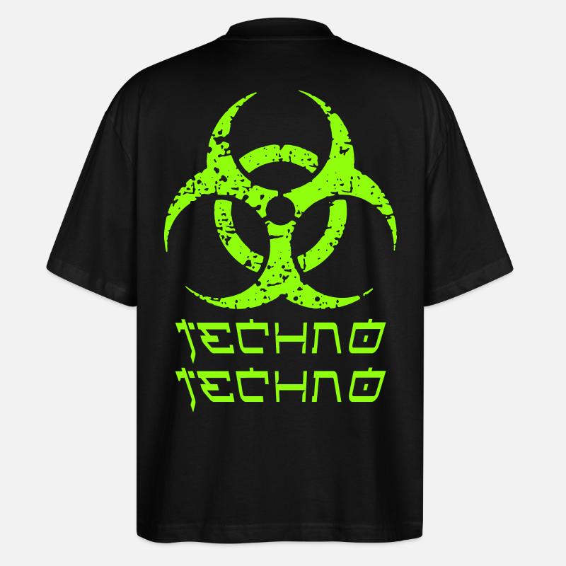 Techno Techno TEKK Logo Neongelb - Stanley/Stella Oversized Unisex Bio T-Shirt Blaster 2.0 - Schwarz