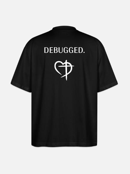 DEBUGGED - Backprint (weiss) - Stanley/Stella Oversized Unisex Bio T-Shirt Blaster 2.0 - Schwarz