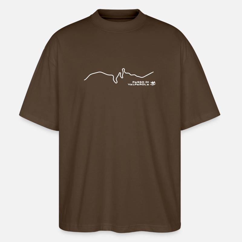 Passo di Valparola – Dolomiten-Pass - Stanley/Stella Oversized Unisex Bio T-Shirt Blaster 2.0 - Dunkelbraun