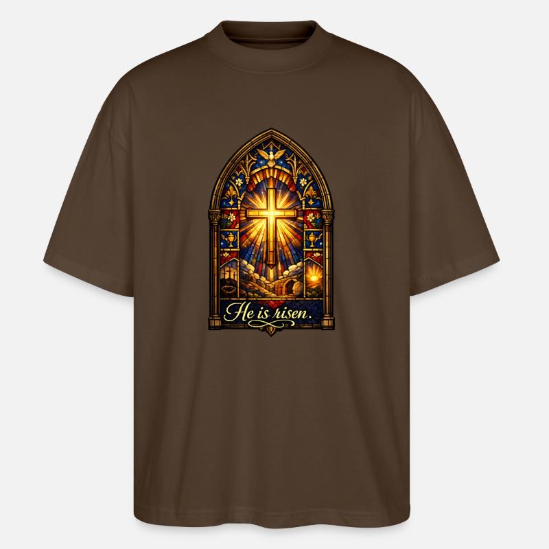 He is Risen Ostern Jesus - Stanley/Stella Oversized Unisex Bio T-Shirt Blaster 2.0 - Dunkelbraun