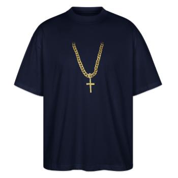 bling christentum gott - Stanley/Stella Oversized Unisex Bio T-Shirt Blaster 2.0 - Navy - Vorne - Alina (178cm) & Michal (187cm)