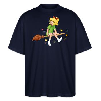 Bibi Blocksberg auf Kartoffelbrei Hexsterne - Stanley/Stella Oversized Unisex Bio T-Shirt Blaster 2.0 - Navy - Vorne - Alina (178cm) & Michal (187cm)
