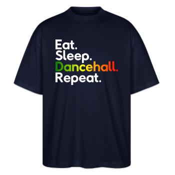 Eat Sleep Dancehall Repeat - Stanley/Stella Oversized Unisex Bio T-Shirt Blaster 2.0 - Navy - Vorne - Alina (178cm) & Michal (187cm)