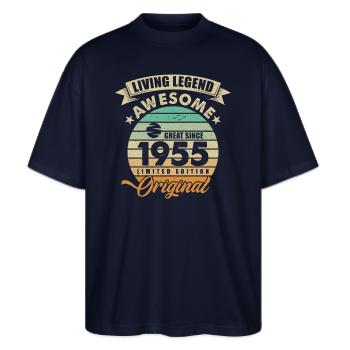 1955 Geburtstag - Stanley/Stella Oversized Unisex Bio T-Shirt Blaster 2.0 - Navy - Vorne - Alina (178cm) & Michal (187cm)
