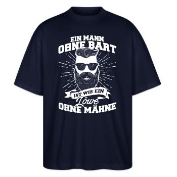 Mann Bart Löwe Vollbart - Stanley/Stella Oversized Unisex Bio T-Shirt Blaster 2.0 - Navy - Vorne - Alina (178cm) & Michal (187cm)