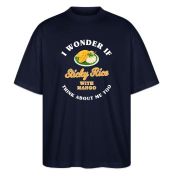 Klebreis Mit Mango Geschenk - Stanley/Stella Oversized Unisex Bio T-Shirt Blaster 2.0 - Navy - Vorne - Alina (178cm) & Michal (187cm)