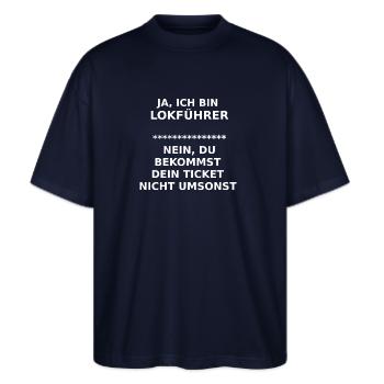 lokführer - Stanley/Stella Oversized Unisex Bio T-Shirt Blaster 2.0 - Navy - Vorne - Alina (178cm) & Michal (187cm)
